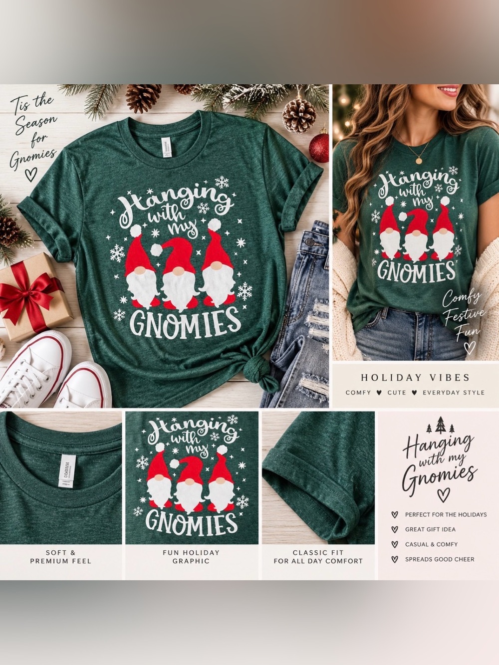 Hanging With My Gnomies Holiday Tee - Green